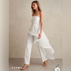 NWT REISS Rhiannon Strapless Silk Ruffle Bandeau Wide-Leg Jumpsuit in Ivory US 8